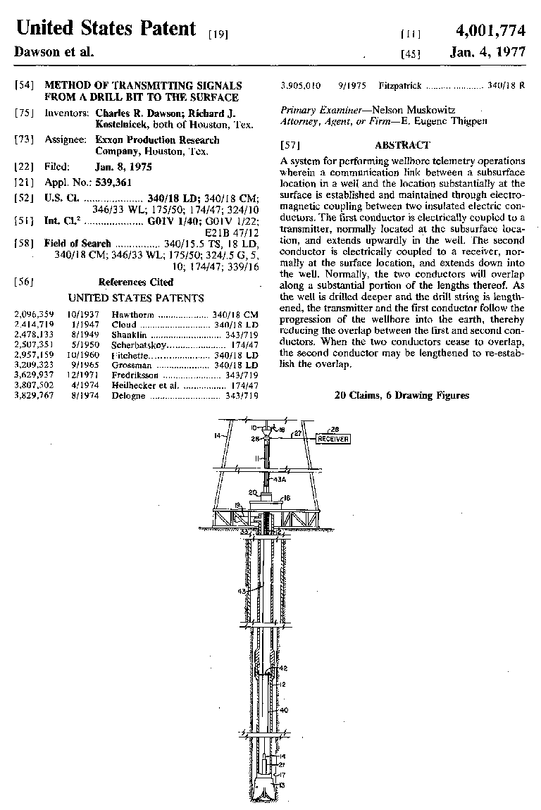 Method of Transmitting Signals from a Drill Bit to the Surface 4,001,774