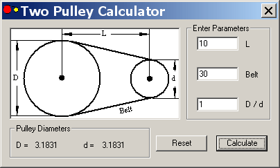 Screen Shot of TwoPulleyCalculator
